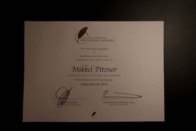 The New Rules Of The Game Certificate For Mikkel Pitzner